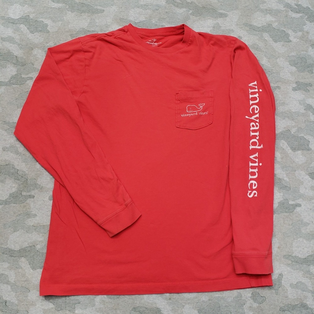 Vineyard‎ Vines Shirt Mens Small Red Pullover Pockets Long Sleeve Spell Out